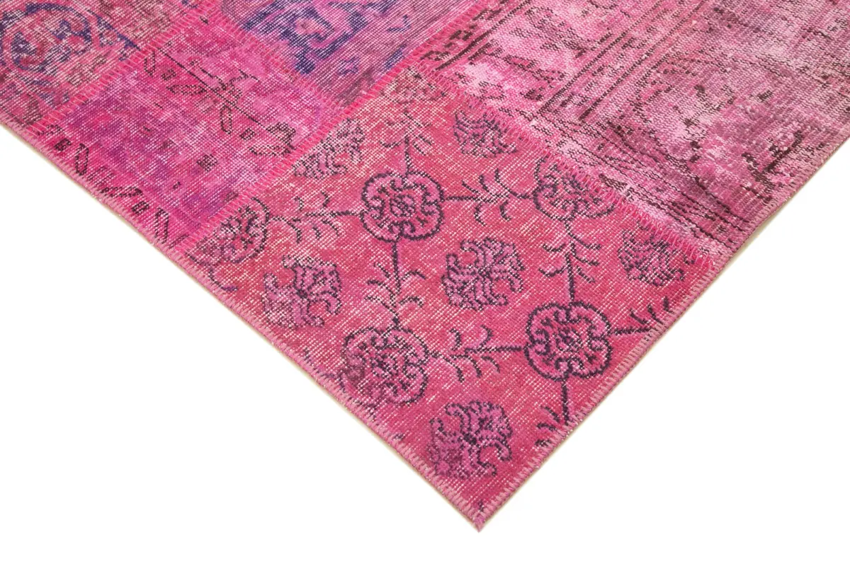 Patchwork Pembe Pamuk Üzerine Yün El Dokuma Kilim-170x239 - Görsel 4