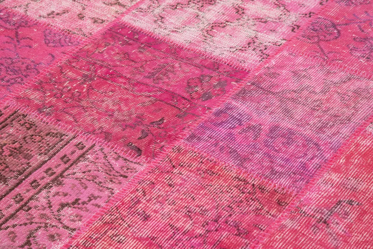 Patchwork Pembe Pamuk Üzerine Yün El Dokuma Kilim-170x239 - Görsel 5
