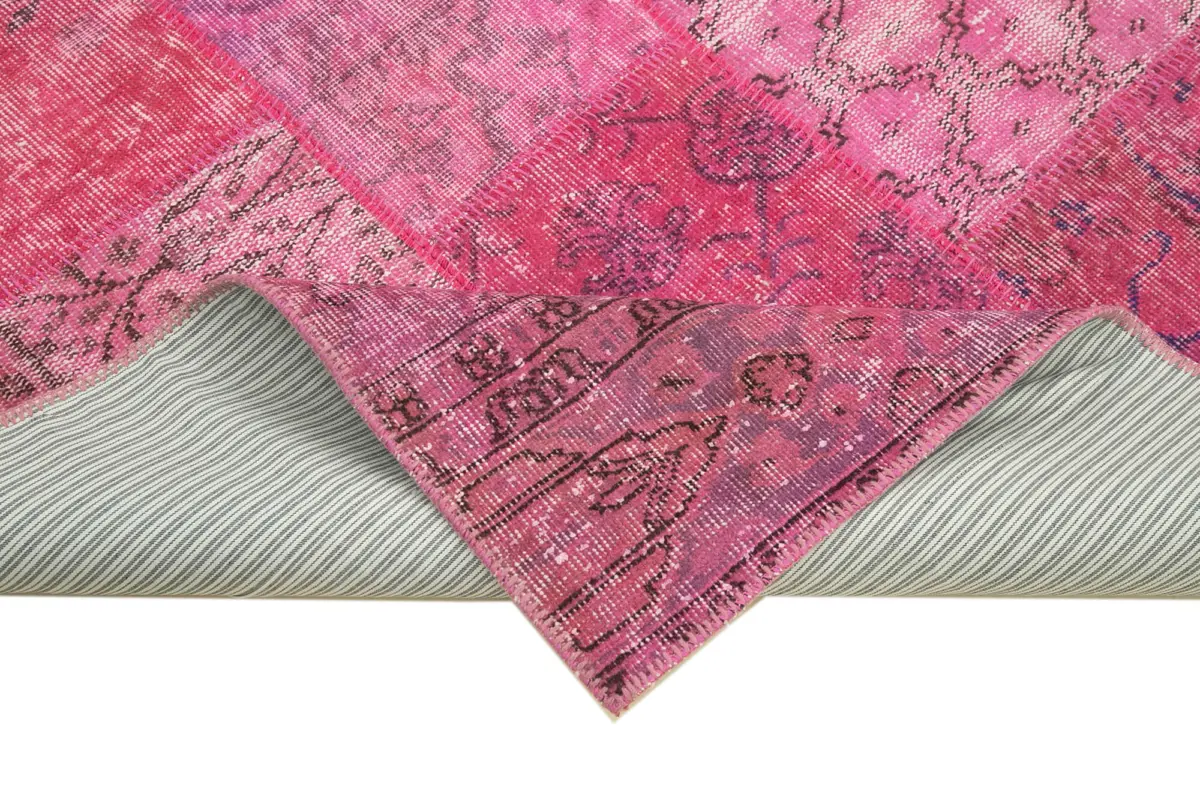 Patchwork Pembe Pamuk Üzerine Yün El Dokuma Kilim-170x239 - Görsel 6