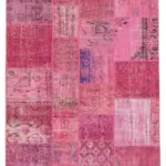 Patchwork Pembe Pamuk Üzerine Yün El Dokuma Kilim-170x240