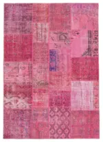 Patchwork Pembe Pamuk Üzerine Yün El Dokuma Kilim-170x240
