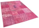 Patchwork Pembe Pamuk Üzerine Yün El Dokuma Kilim-170x240 - Görsel 2