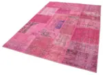 Patchwork Pembe Pamuk Üzerine Yün El Dokuma Kilim-170x240 - Görsel 3