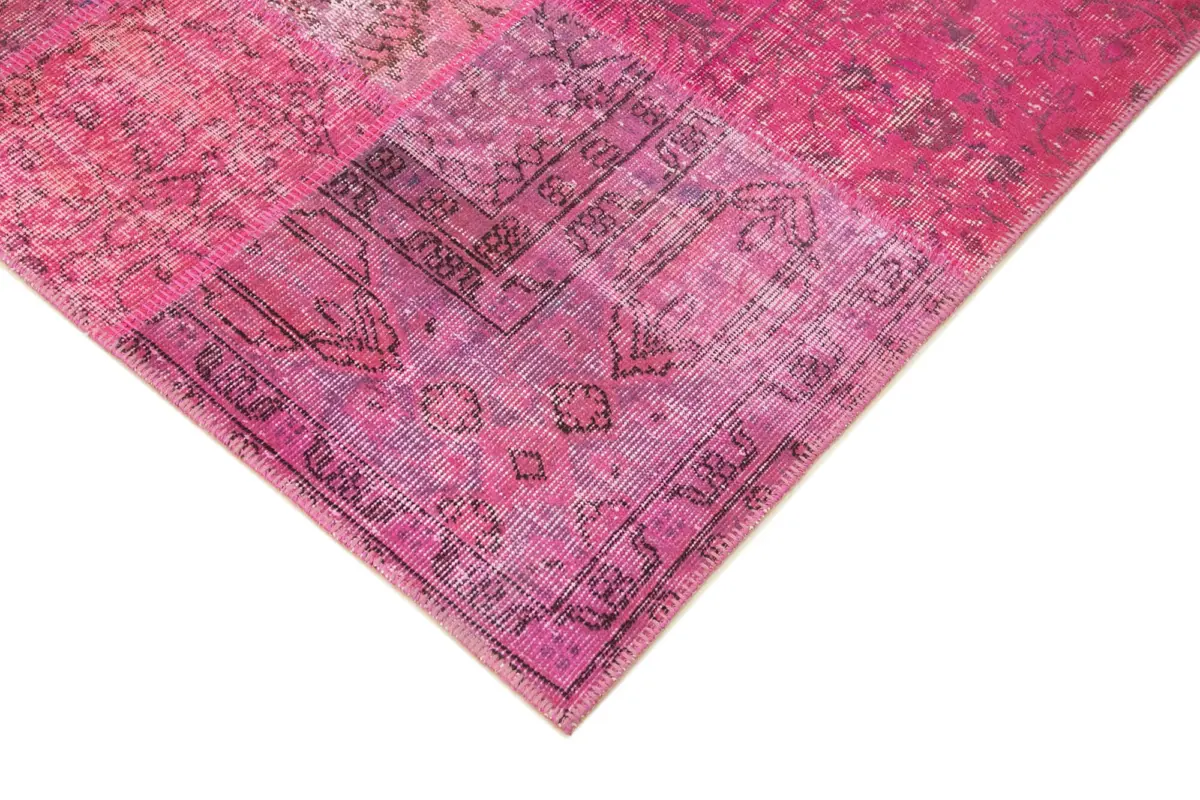 Patchwork Pembe Pamuk Üzerine Yün El Dokuma Kilim-170x240 - Görsel 4