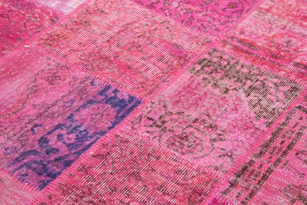 Patchwork Pembe Pamuk Üzerine Yün El Dokuma Kilim-170x240 - Görsel 5