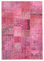 Patchwork Pembe Pamuk Üzerine Yün El Dokuma Kilim-170x241