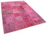 Patchwork Pembe Pamuk Üzerine Yün El Dokuma Kilim-170x241 - Görsel 2