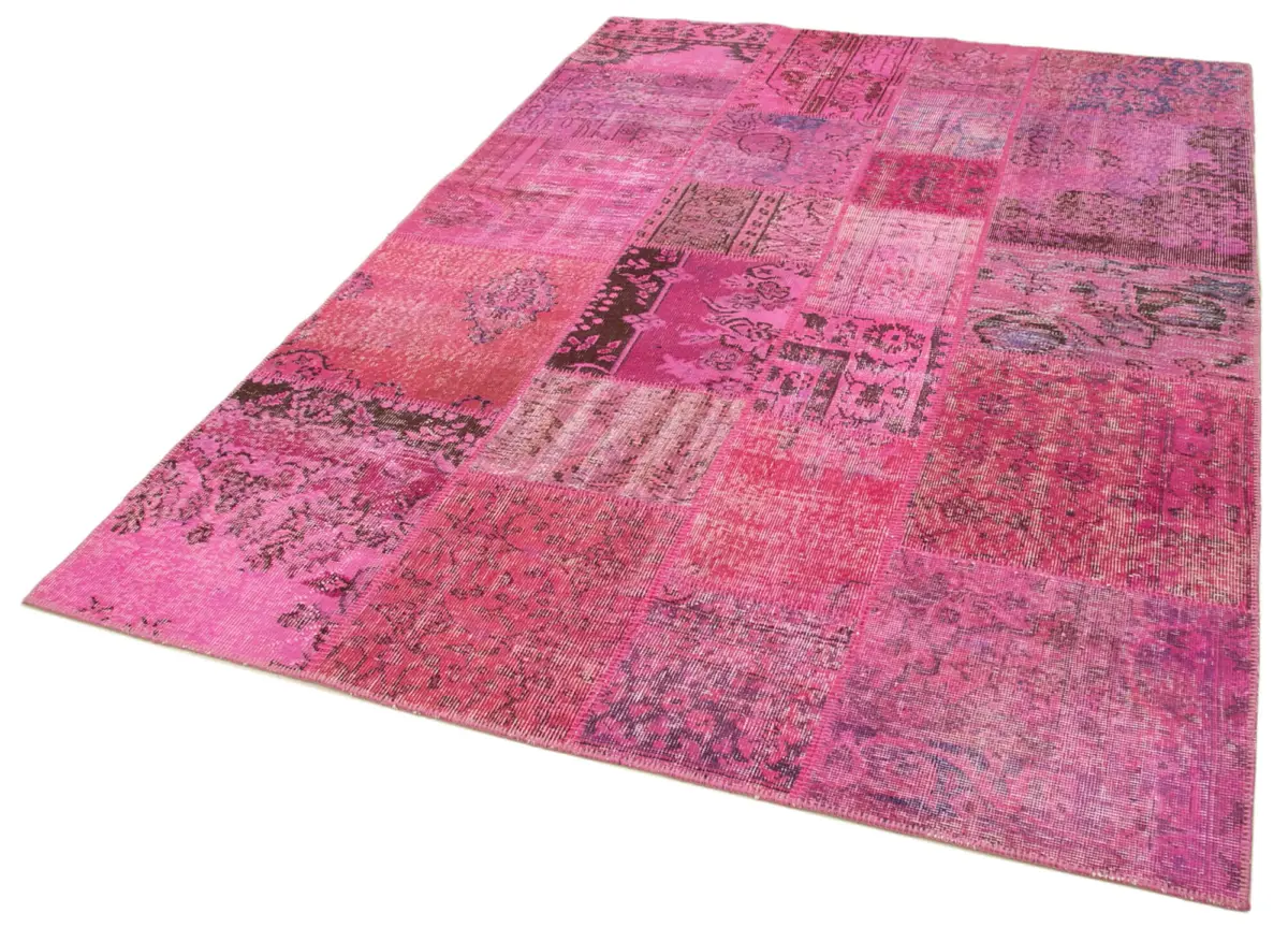 Patchwork Pembe Pamuk Üzerine Yün El Dokuma Kilim-170x241 - Görsel 3