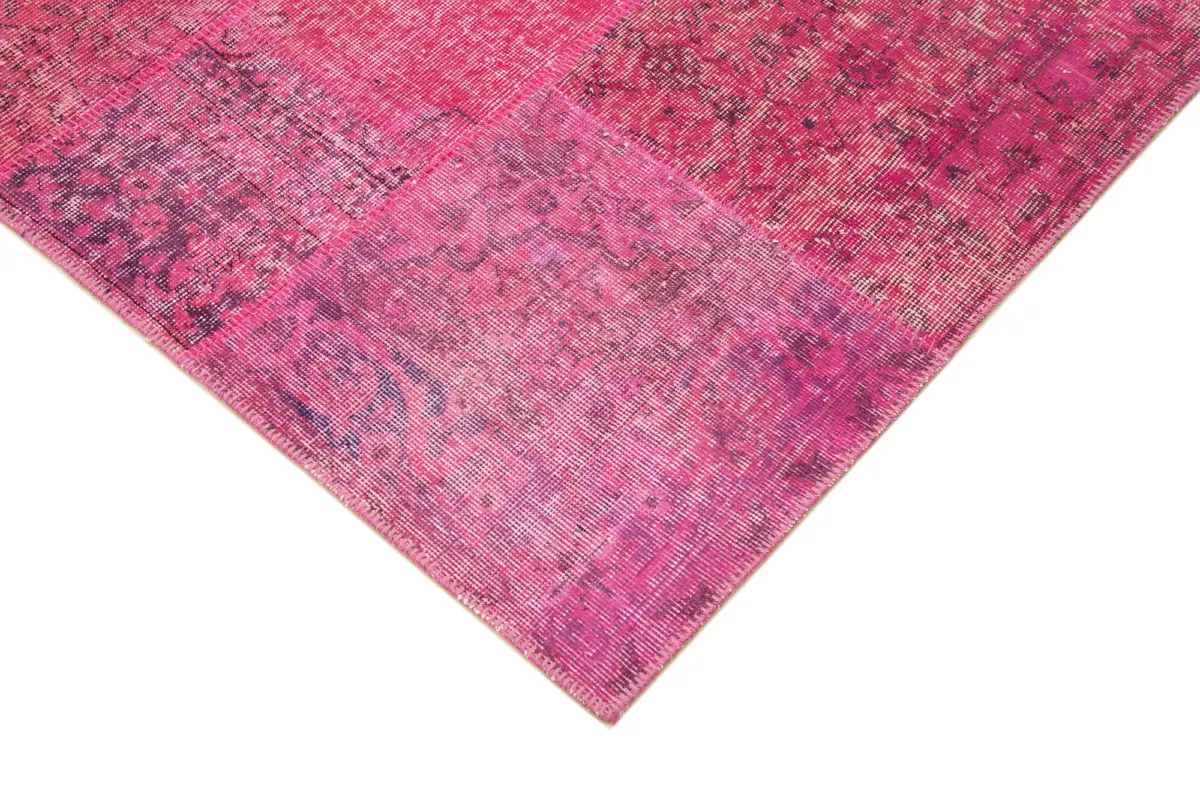 Patchwork Pembe Pamuk Üzerine Yün El Dokuma Kilim-170x241 - Görsel 4