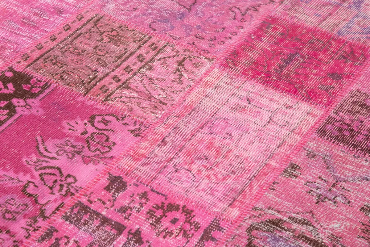 Patchwork Pembe Pamuk Üzerine Yün El Dokuma Kilim-170x241 - Görsel 5