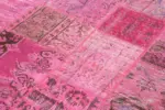 Patchwork Pembe Pamuk Üzerine Yün El Dokuma Kilim-170x241 - Görsel 5