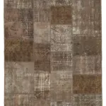 Patchwork Kahverengi Pamuk Üzerine Yün El Dokuma Kilim-171x241