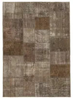 Patchwork Kahverengi Pamuk Üzerine Yün El Dokuma Kilim-171x241