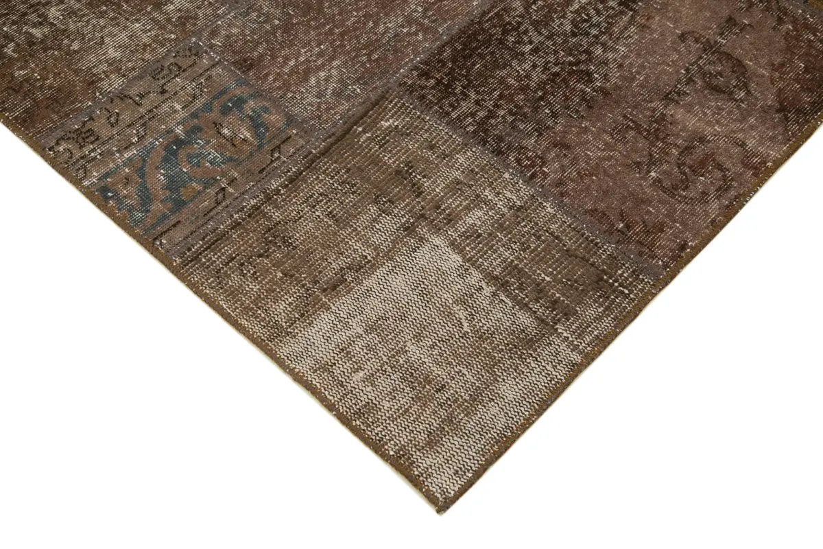 Patchwork Kahverengi Pamuk Üzerine Yün El Dokuma Kilim-171x241 - Görsel 4