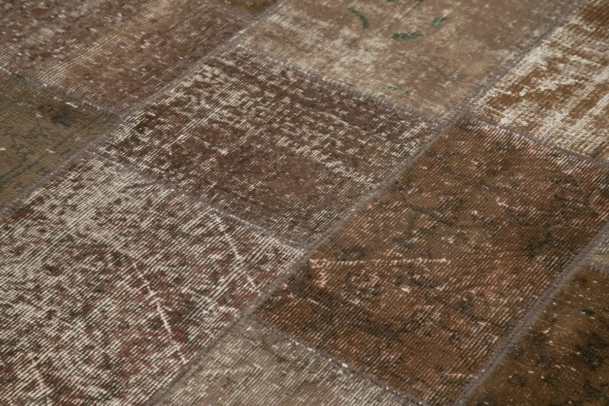 Patchwork Kahverengi Pamuk Üzerine Yün El Dokuma Kilim-171x241 - Görsel 5