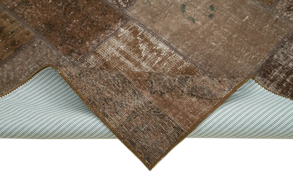 Patchwork Kahverengi Pamuk Üzerine Yün El Dokuma Kilim-171x241 - Görsel 6