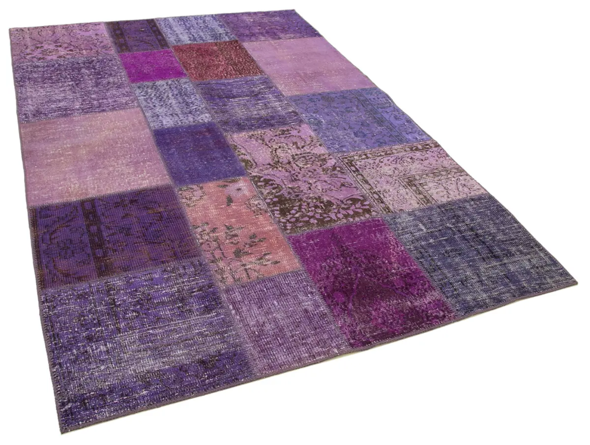 Patchwork Mor Pamuk Üzerine Yün El Dokuma Kilim-173x243 - Görsel 2