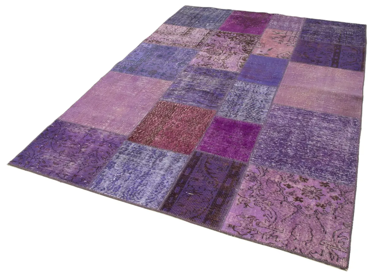 Patchwork Mor Pamuk Üzerine Yün El Dokuma Kilim-173x243 - Görsel 3