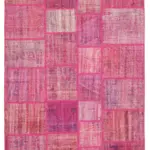 Patchwork Pembe Pamuk Üzerine Yün El Dokuma Kilim-175x242