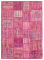Patchwork Pembe Pamuk Üzerine Yün El Dokuma Kilim-175x242