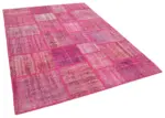 Patchwork Pembe Pamuk Üzerine Yün El Dokuma Kilim-175x242 - Görsel 2
