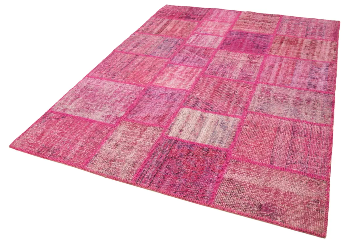 Patchwork Pembe Pamuk Üzerine Yün El Dokuma Kilim-175x242 - Görsel 3