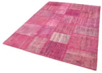 Patchwork Pembe Pamuk Üzerine Yün El Dokuma Kilim-175x242 - Görsel 3