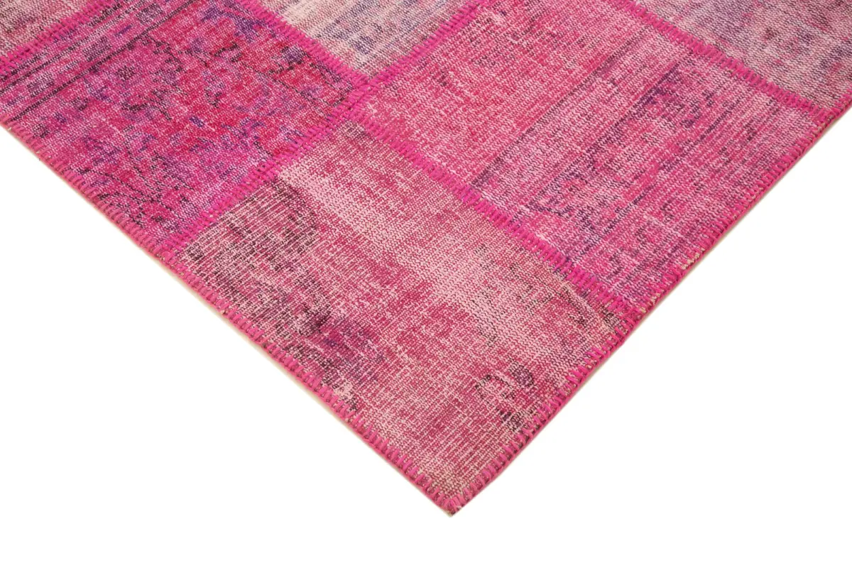 Patchwork Pembe Pamuk Üzerine Yün El Dokuma Kilim-175x242 - Görsel 4