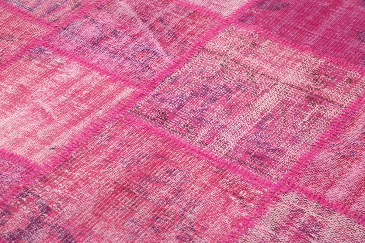 Patchwork Pembe Pamuk Üzerine Yün El Dokuma Kilim-175x242 - Görsel 5