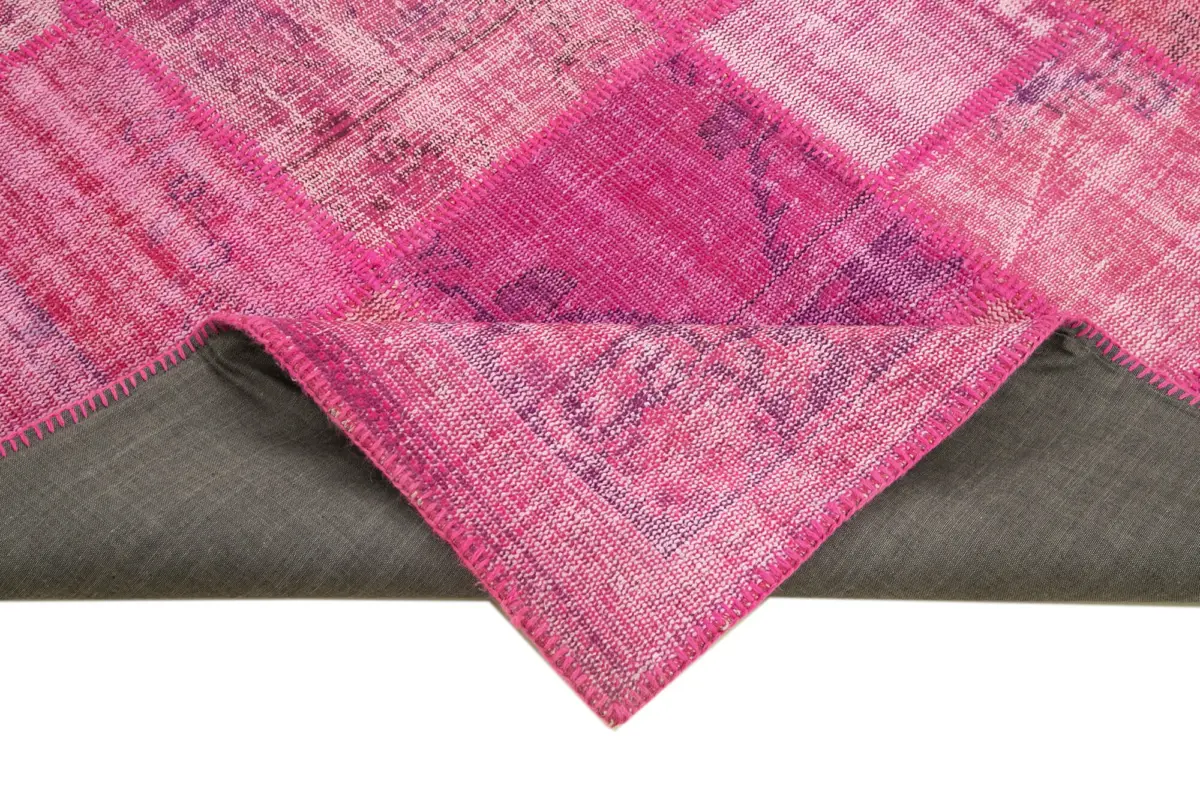 Patchwork Pembe Pamuk Üzerine Yün El Dokuma Kilim-175x242 - Görsel 6