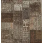 Patchwork Kahverengi Pamuk Üzerine Yün El Dokuma Kilim-170x243