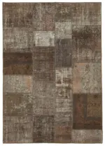 Patchwork Kahverengi Pamuk Üzerine Yün El Dokuma Kilim-170x243
