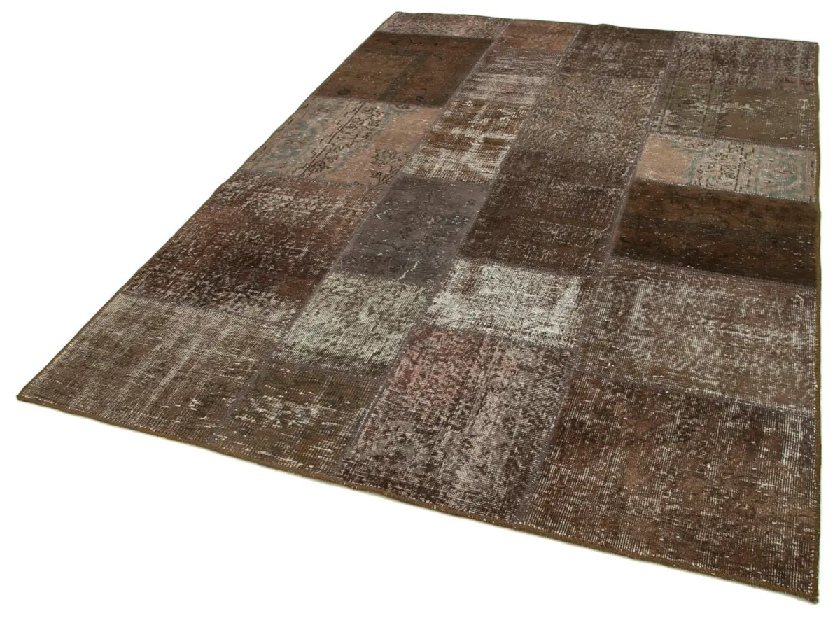 Patchwork Kahverengi Pamuk Üzerine Yün El Dokuma Kilim-170x243 - Görsel 3