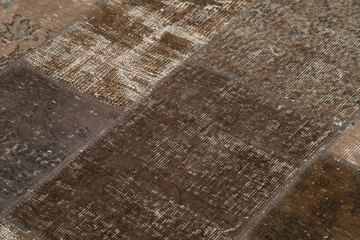 Patchwork Kahverengi Pamuk Üzerine Yün El Dokuma Kilim-170x243 - Görsel 5