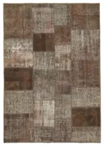 Patchwork Kahverengi Pamuk Üzerine Yün El Dokuma Kilim-170x243