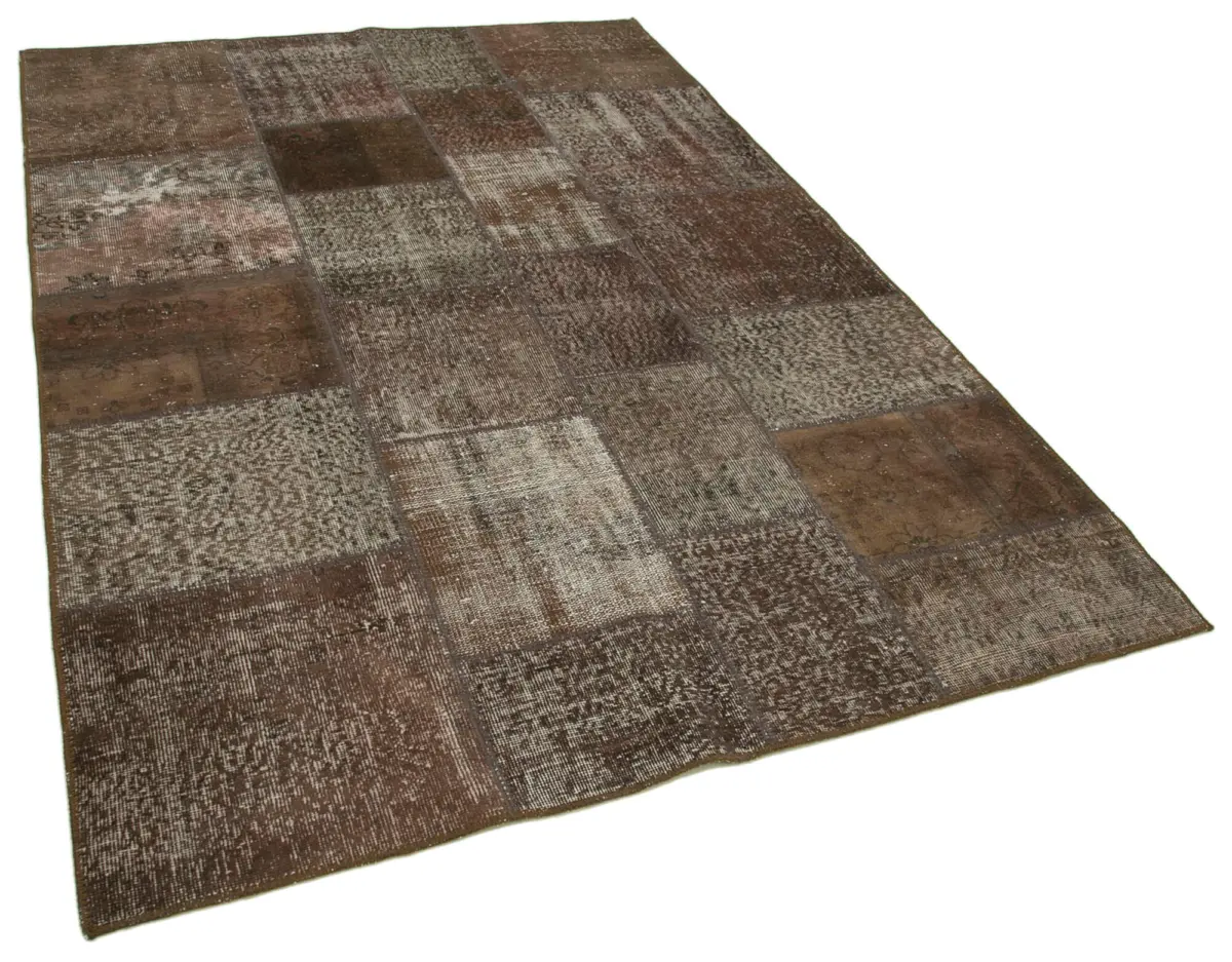 Patchwork Kahverengi Pamuk Üzerine Yün El Dokuma Kilim-170x243 - Görsel 2