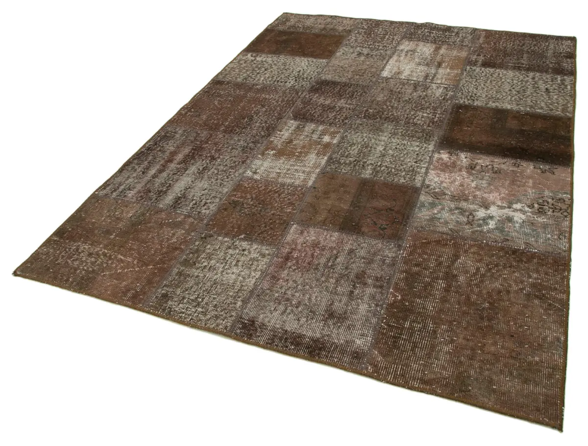 Patchwork Kahverengi Pamuk Üzerine Yün El Dokuma Kilim-170x243 - Görsel 3