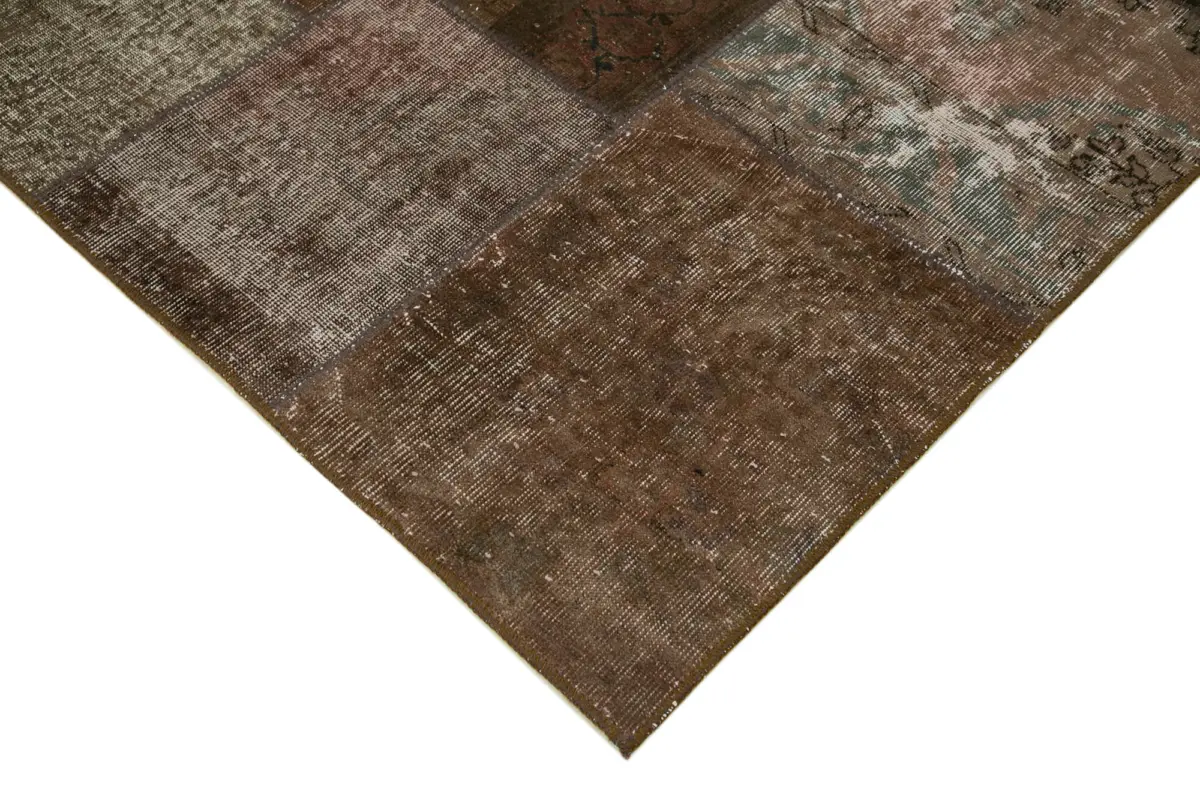 Patchwork Kahverengi Pamuk Üzerine Yün El Dokuma Kilim-170x243 - Görsel 4