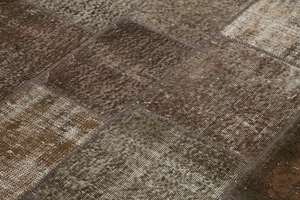 Patchwork Kahverengi Pamuk Üzerine Yün El Dokuma Kilim-170x243 - Görsel 5