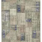 Patchwork Yeşil Pamuk Üzerine Yün El Dokuma Kilim-178x250
