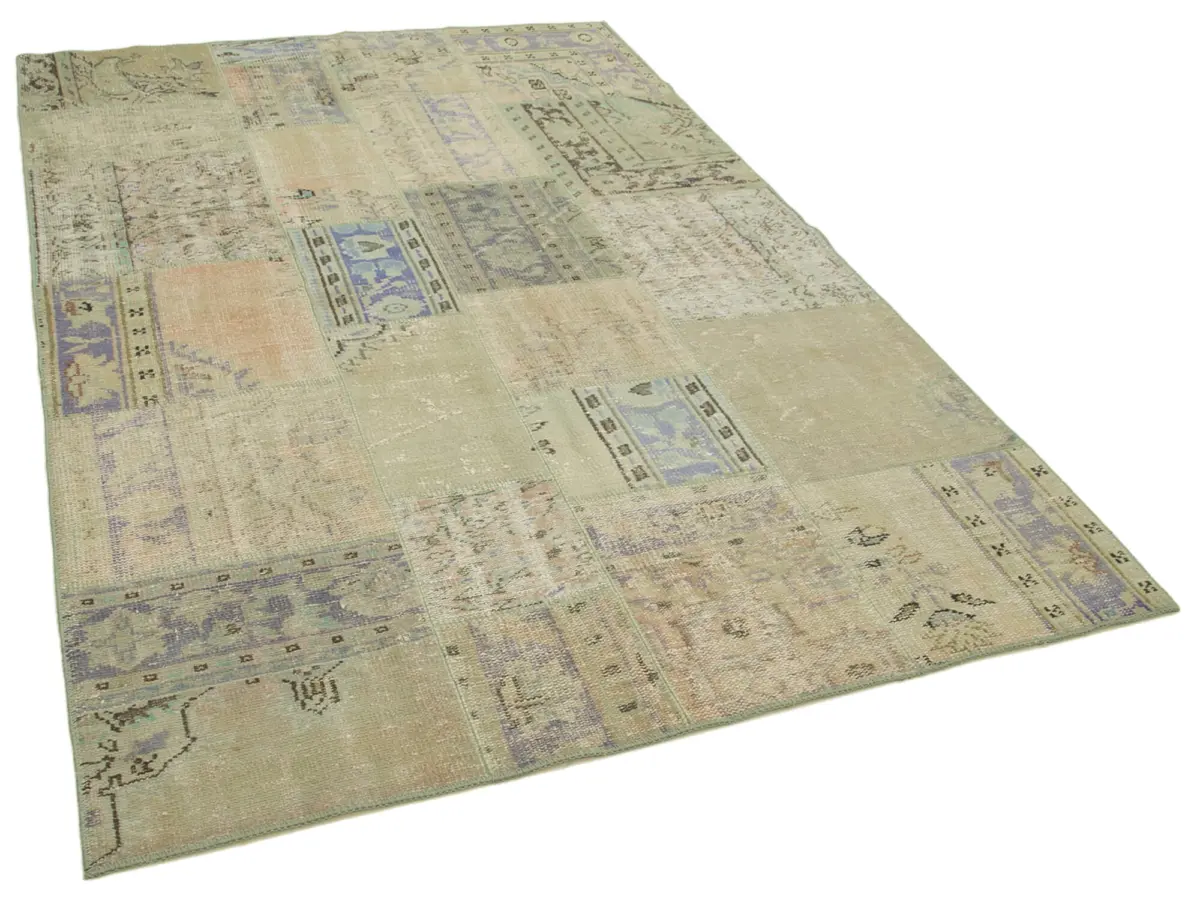 Patchwork Bej Pamuk Üzerine Yün El Dokuma Kilim-169x245 - Görsel 2
