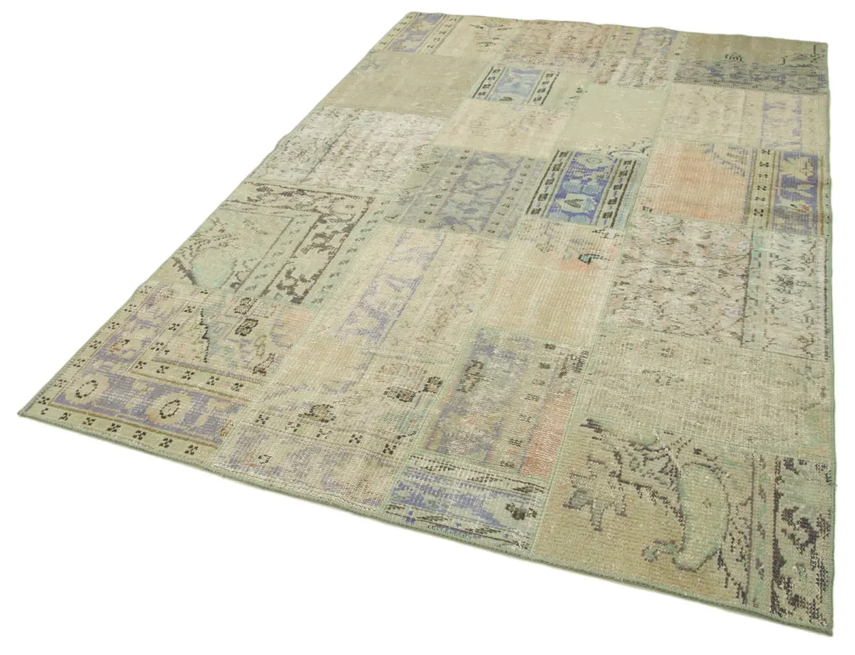 Patchwork Bej Pamuk Üzerine Yün El Dokuma Kilim-169x245 - Görsel 3