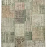 Patchwork Gri Pamuk Üzerine Yün El Dokuma Kilim-175x242