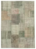 Patchwork Gri Pamuk Üzerine Yün El Dokuma Kilim-175x242