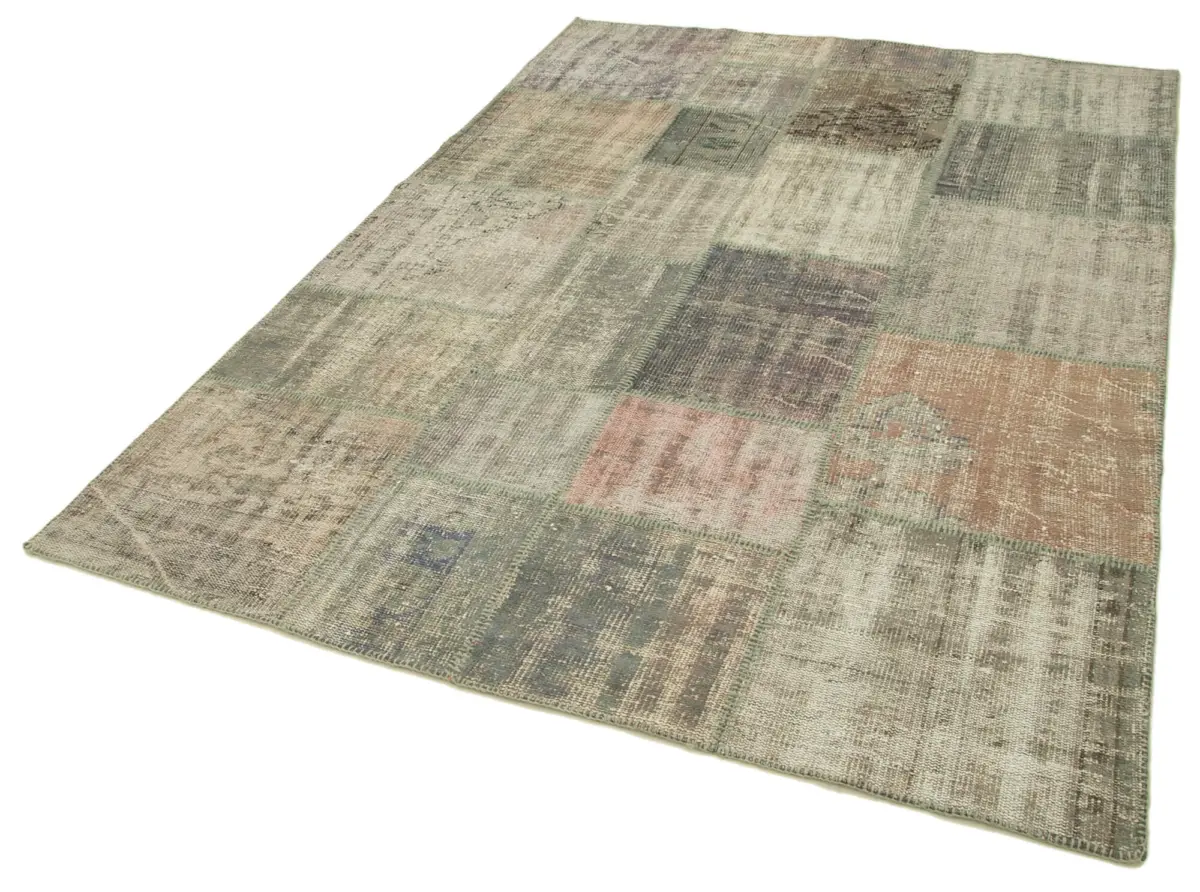 Patchwork Gri Pamuk Üzerine Yün El Dokuma Kilim-175x242 - Görsel 3