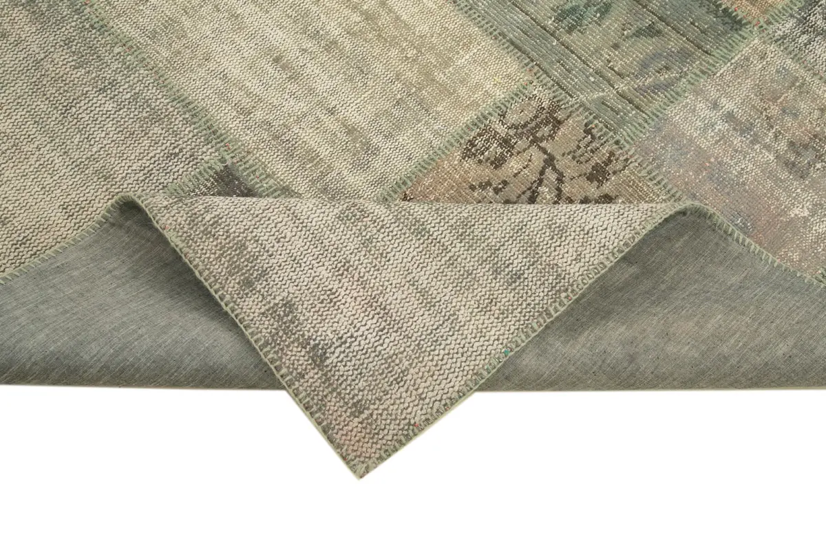 Patchwork Gri Pamuk Üzerine Yün El Dokuma Kilim-175x242 - Görsel 6