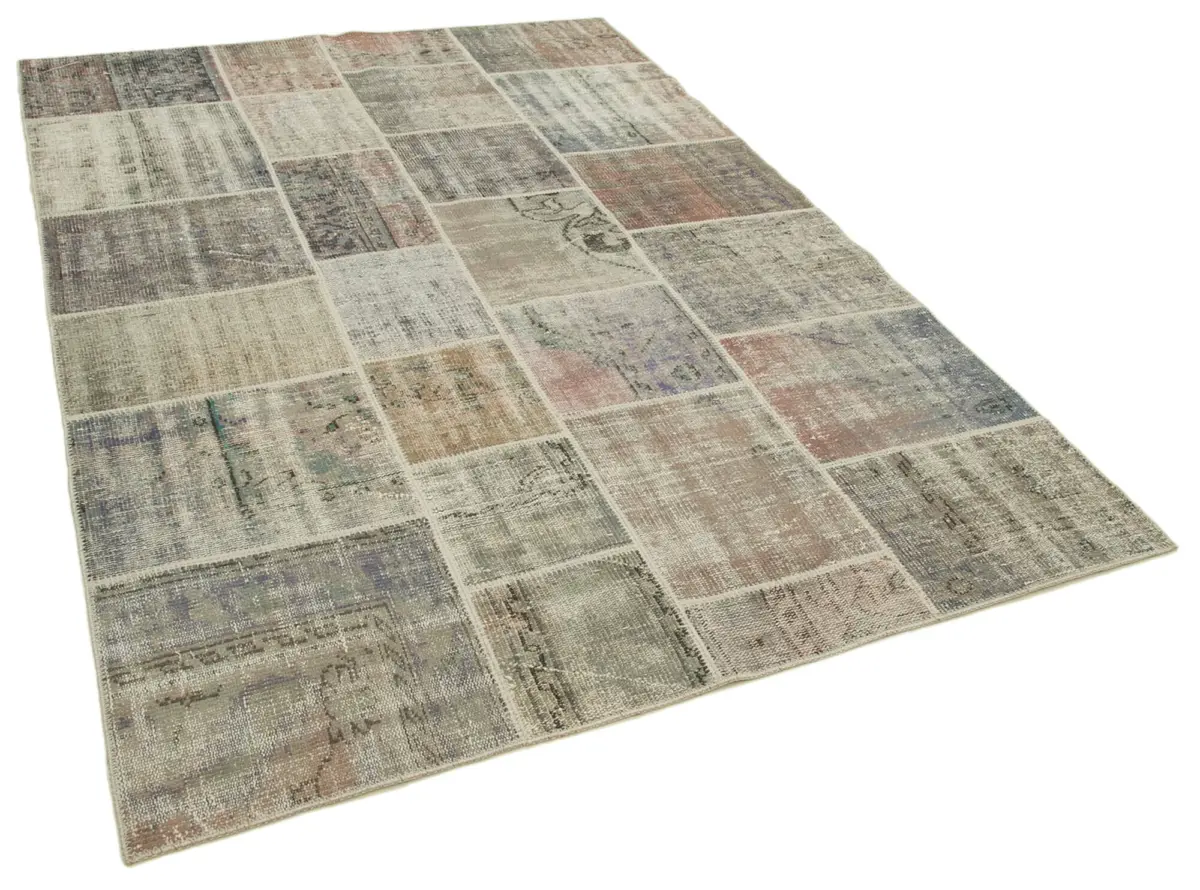 Patchwork Gri Pamuk Üzerine Yün El Dokuma Kilim-171x240 - Görsel 2