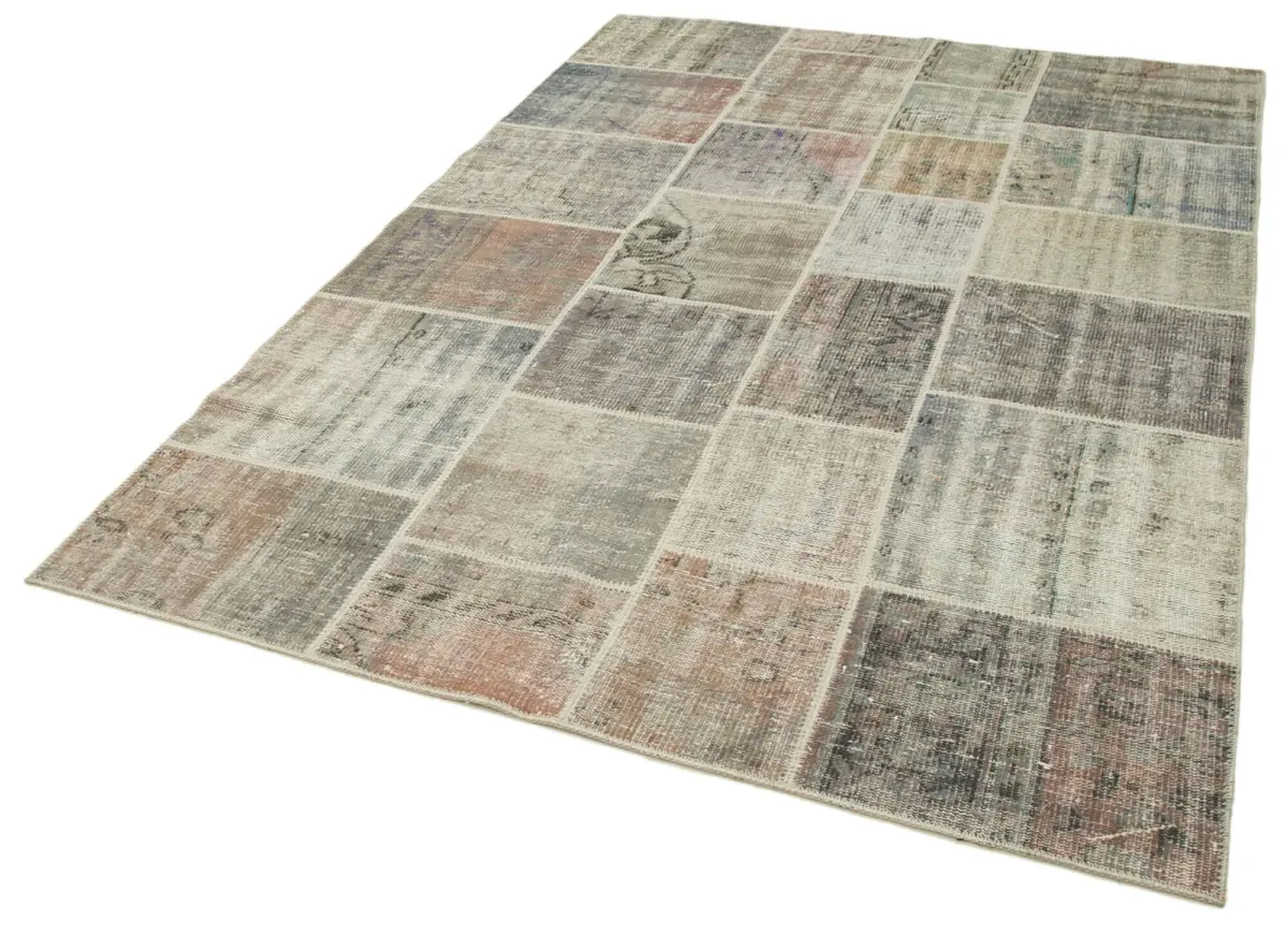 Patchwork Gri Pamuk Üzerine Yün El Dokuma Kilim-171x240 - Görsel 3