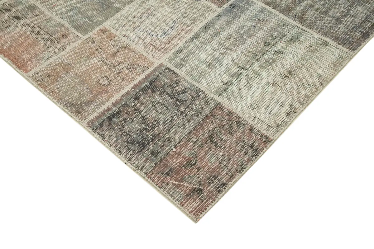 Patchwork Gri Pamuk Üzerine Yün El Dokuma Kilim-171x240 - Görsel 4