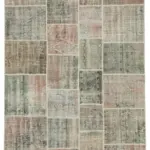 Patchwork Gri Pamuk Üzerine Yün El Dokuma Kilim-172x242